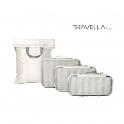 White travel luggage & home organising packing cubes and a Jumbo/laundry bag