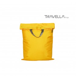 Yellow travel luggage & home organising packing cubes and a Jumbo/laundry bag