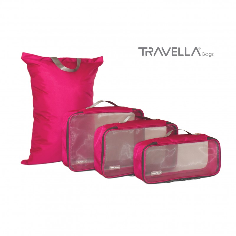 Hot Pink travel luggage & home organising packing cubes and a Jumbo/laundry  bag